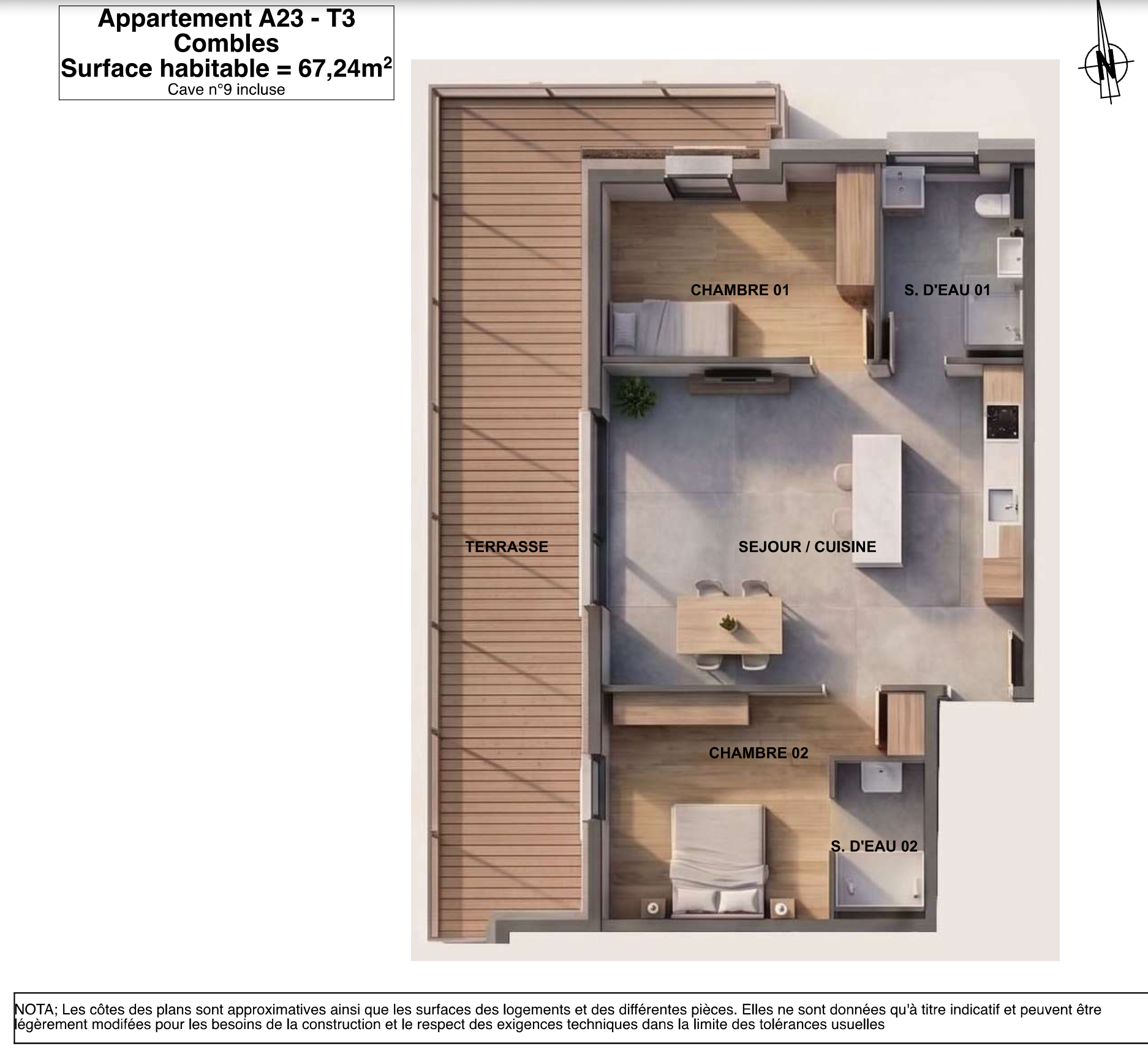 Appartement  neuf de 3 pièces 49,67 m2 avec terrasse