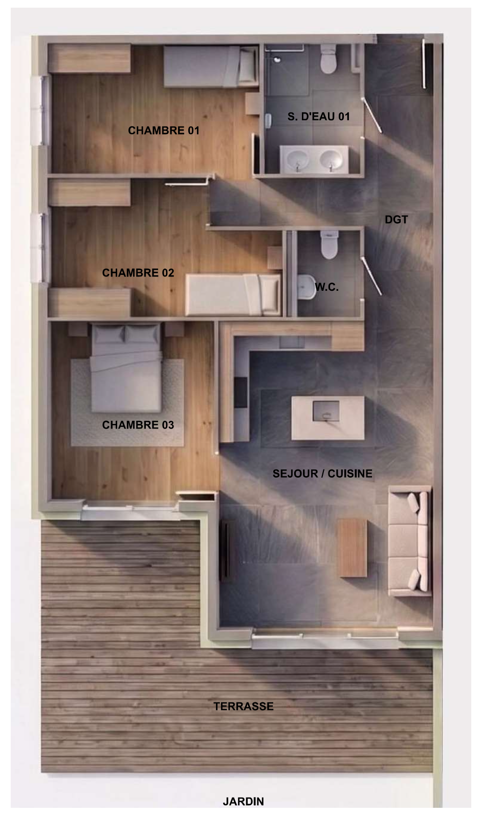 Appartement neuf de 4 pièces 83,32 m2 avec jardin privatif